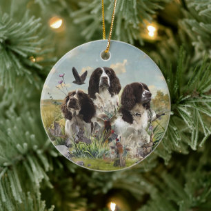Spaniels "English Springer", Art Keramik Ornament