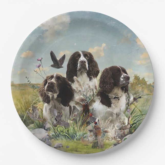 Spaniels "English Springer", Art Pappteller (Vorderseite)