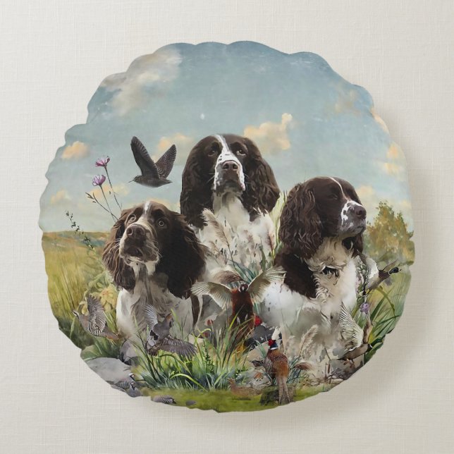 Spaniels "English Springer", Art Rundes Kissen (Vorderseite)