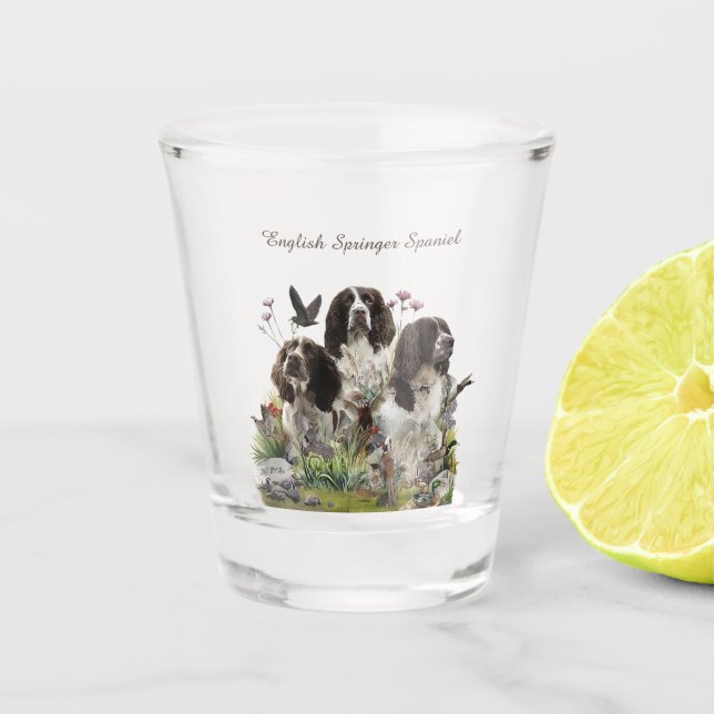 Spaniels "English Springer", Art Schnapsglas (Vorderseite)
