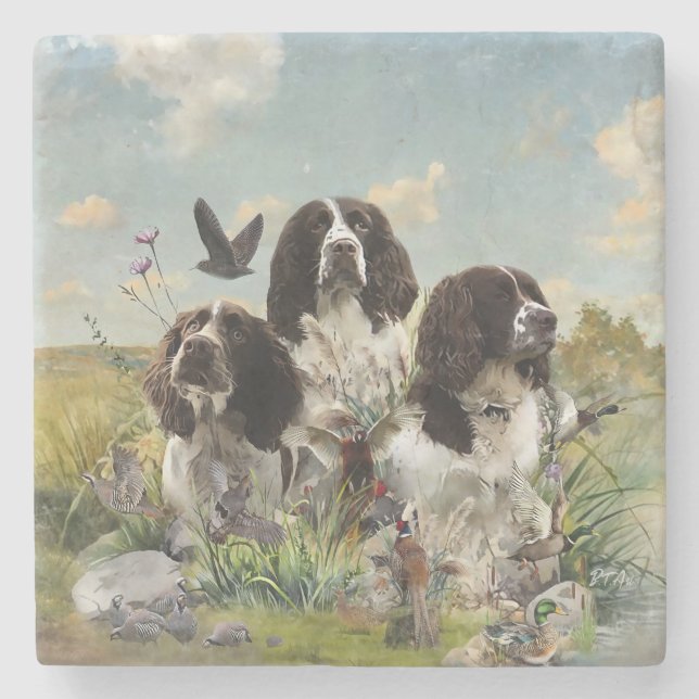Spaniels "English Springer", Art Steinuntersetzer (Vorderseite)
