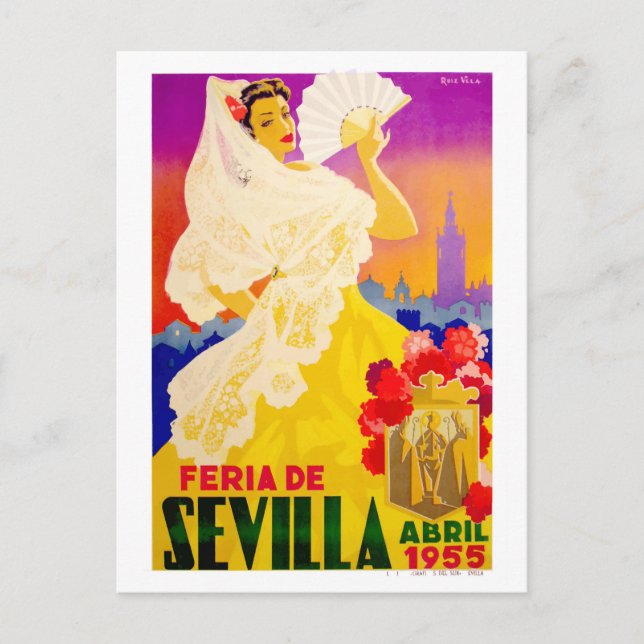 Spanien 1955 Sevilla April Fair Poster Postkarte (Vorderseite)