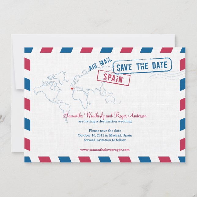Spanien Air Mail Hochzeit speichern Datum Save The Date (Vorderseite)