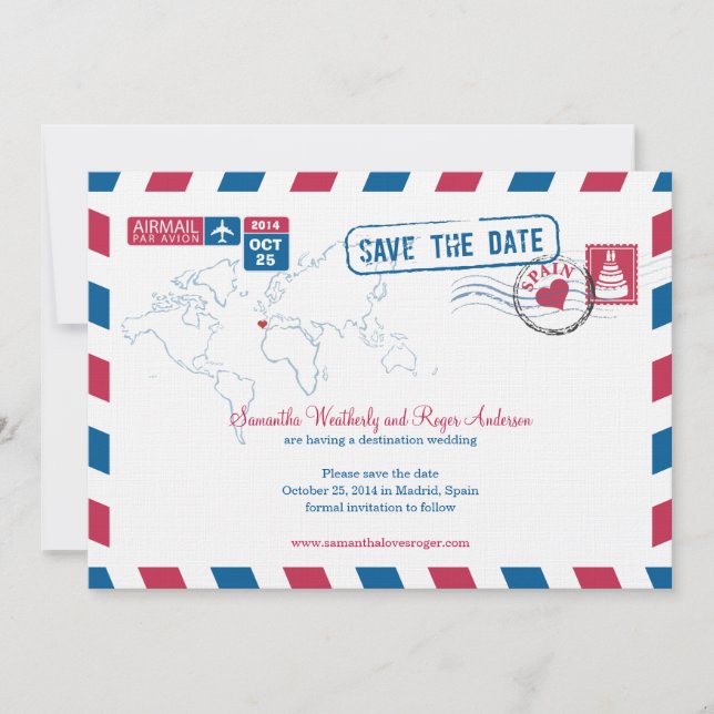 Spanien Air Mail Hochzeit speichern Datum Save The Date (Vorderseite)