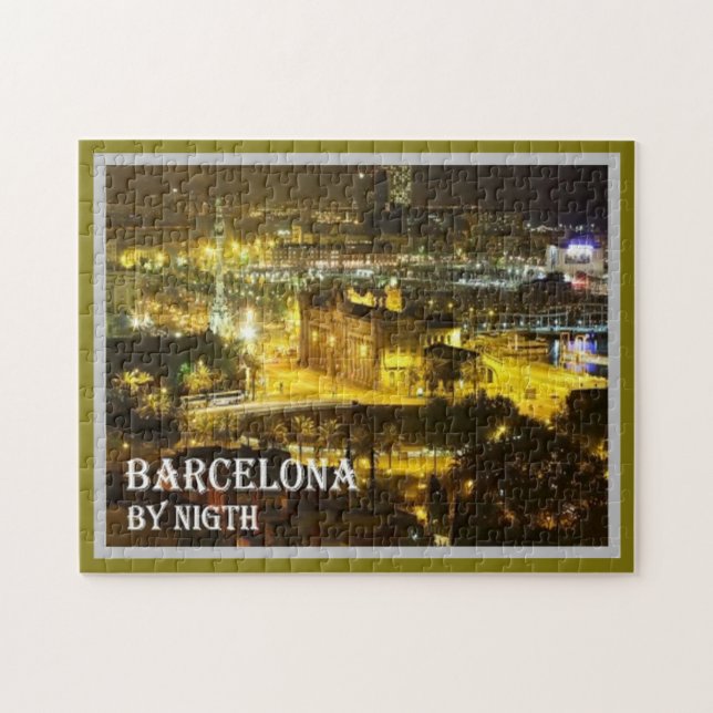 Spanien - Barcelona durch Nacht - Puzzle (Horizontal)