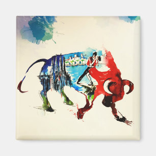 Spanien Bull Vintage Liebe Wasserfarbe Magnet
