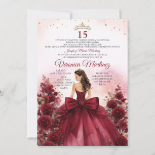 Spanien Burgund Rot Prinzessin Floral Sweet 15 Jah Einladung