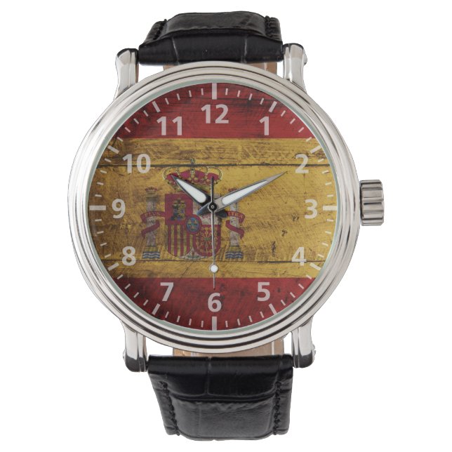 Spanien Flagge für altes Holzkörnchen Armbanduhr (Vorderseite)