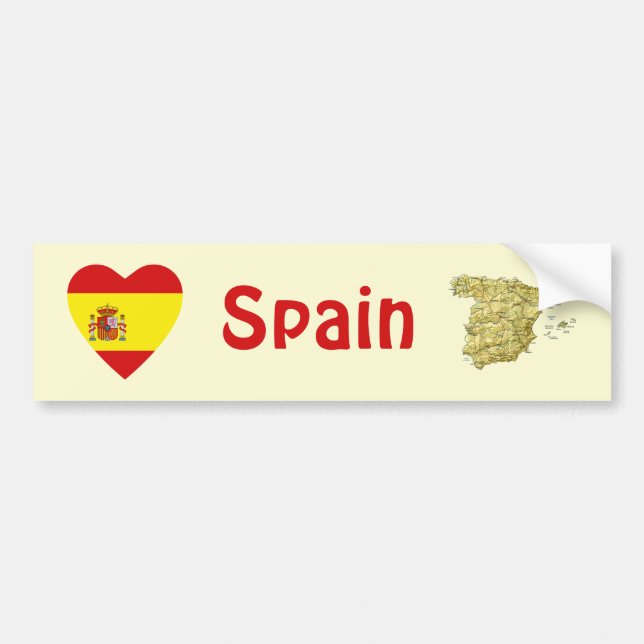 Spanien Flaggenschwerpunkt + Karte Autoaufkleber (Vorne)