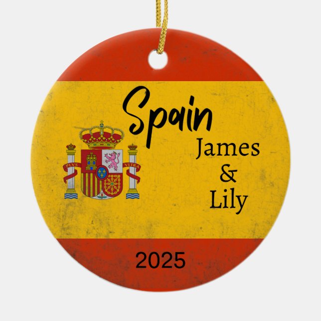 Spanien Flaggenverzierung, Personalisiertes Spanie Keramik Ornament (Vorne)