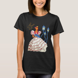 Spanien Frau Reise Retro Vintage Schwarz T-Shirt