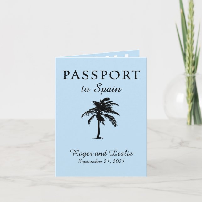 Spanien Hellblaues Hochzeitspassport Einladung (Vorderseite)