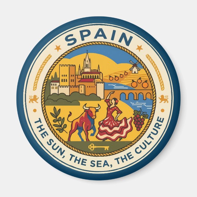 Spanien Illustration Reise Kunst Abzeichen Magnet (Vorne)