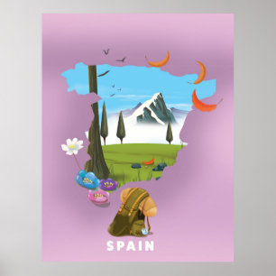 Spanien Illustriertes Reiseplakat Poster