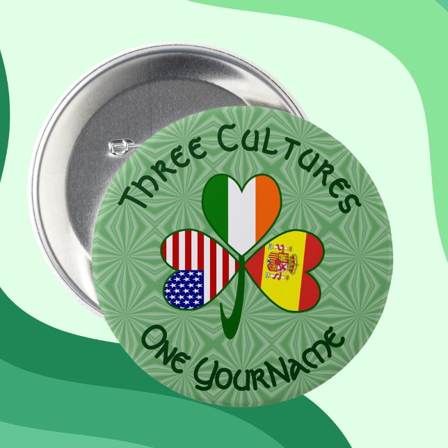 Spanien Irland USA Flaggen Kleeblatt Personalisier Button (Von Creator hochgeladen)