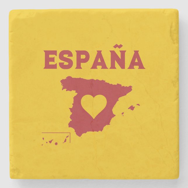 Spanien Karte España Yellow Red Steinuntersetzer (Vorderseite)