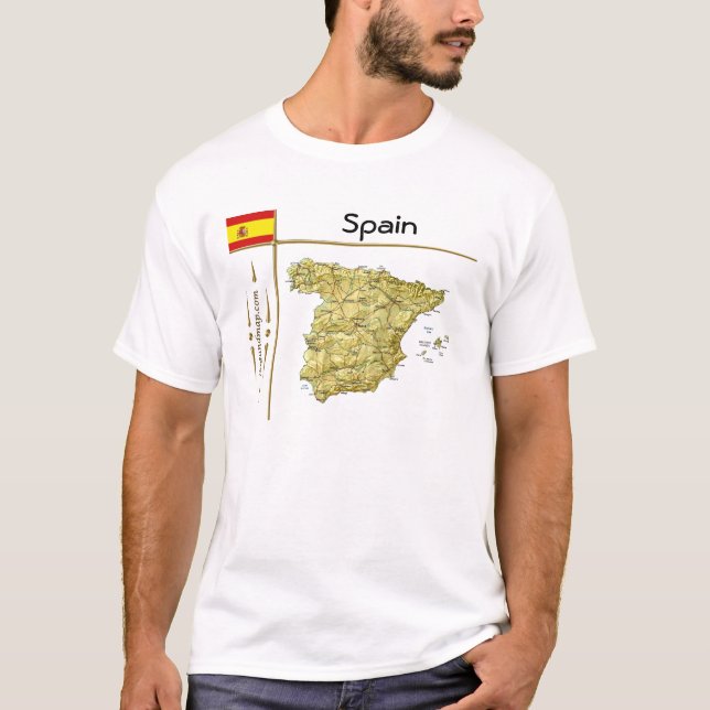Spanien Karte + Flagge + T - Shirt (Vorderseite)
