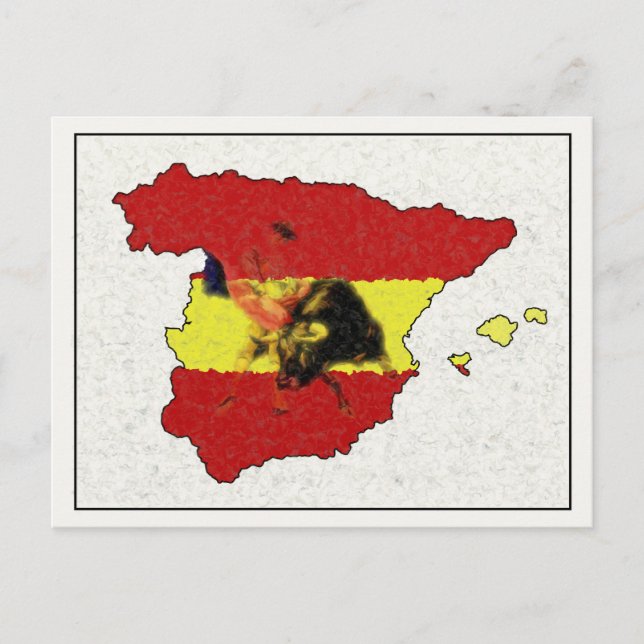 Spanien Karte Postkarte mit Bull und Matador (Vorderseite)