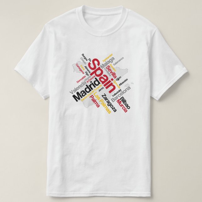 Spanien Karte und T - Shirt der Städte (Design vorne)