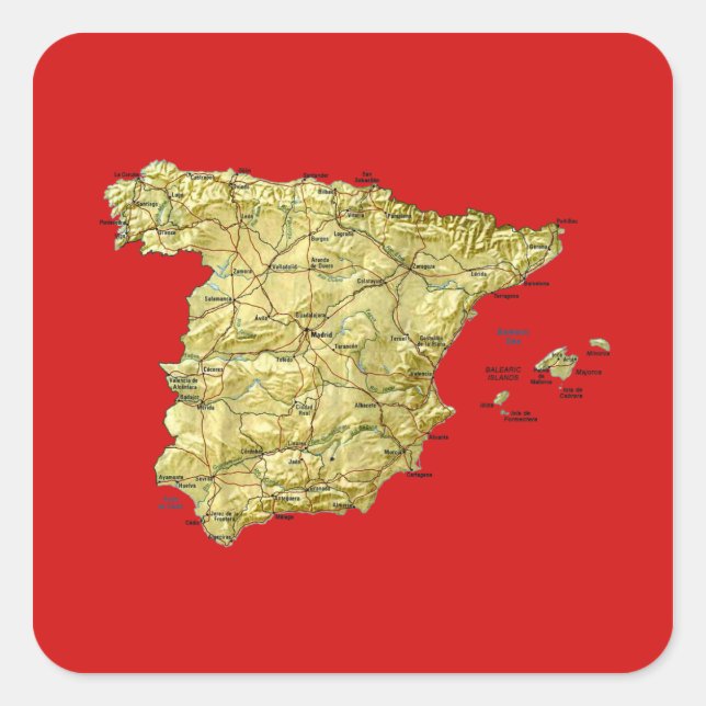 Spanien Kartenkleber Quadratischer Aufkleber (Vorderseite)
