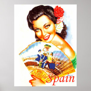 Spanien, Porträt einer spanischen Frau mit Fan Poster