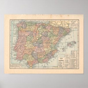 Spanien & Portugal Vintage 1923 Landkartendruck Poster