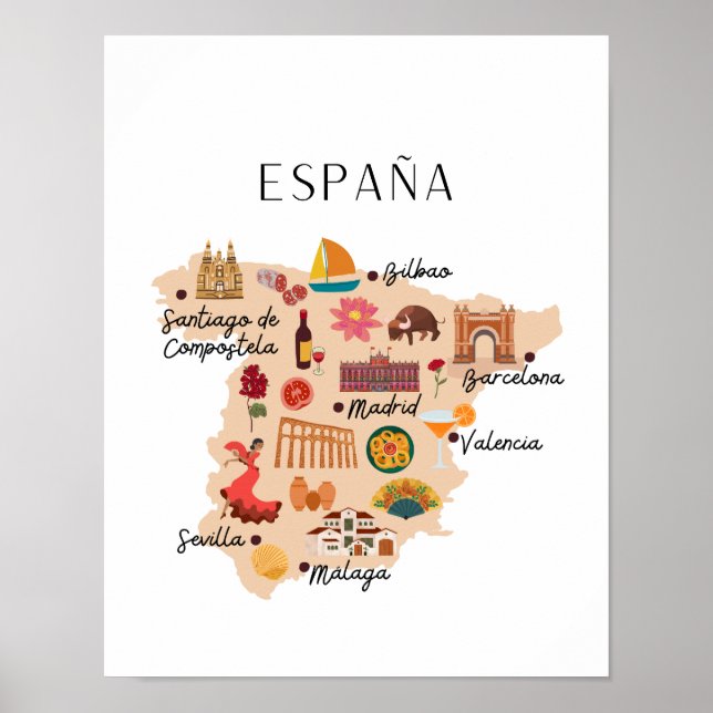 Spanien-Reisekarte Poster (Vorne)