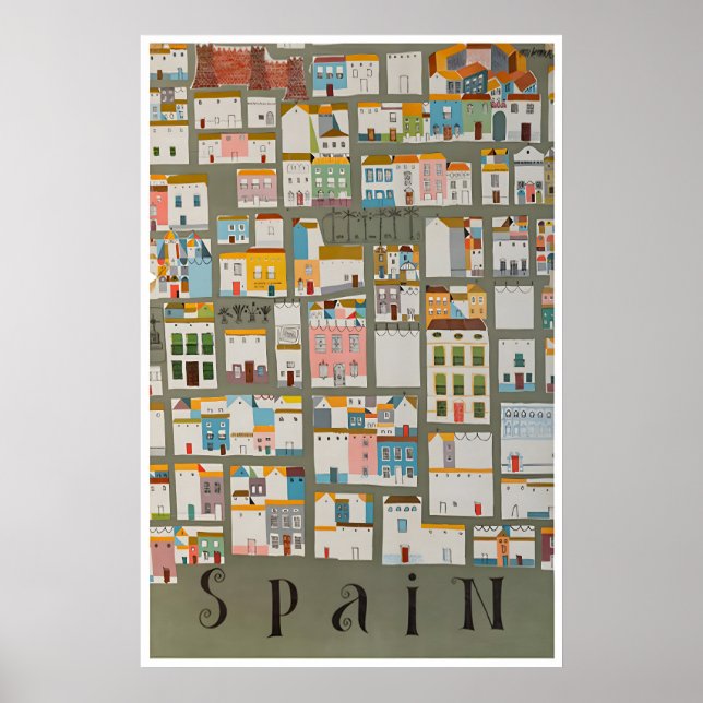 Spanien Reiseplakat Spanische Straßenkunst Häuser Poster (Vorne)