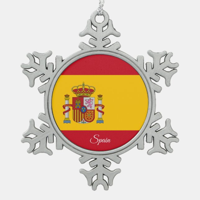Spanien Schneeflocke, spanische Flagge Schneeflocken Zinn-Ornament (Vorderseite)