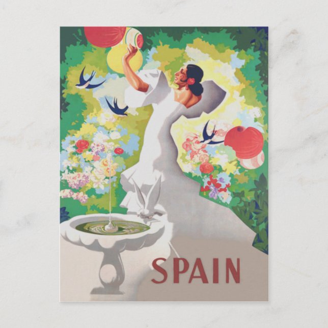 Spanien Senorita Birds Blume Fiesta Garden Postkarte (Vorderseite)