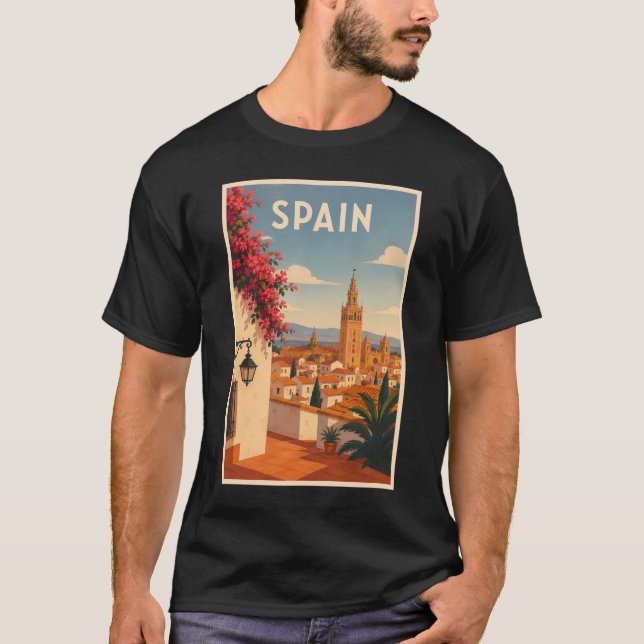 Spanien Sevilla Illustration Reise Kunst Vintage T-Shirt (Vorderseite)