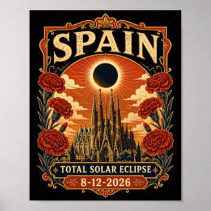 Spanien Totale Sonnenfinsternis 2026 Barcelona Sag Poster