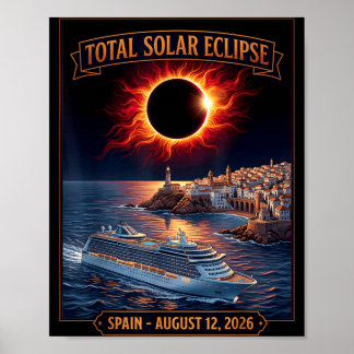 Spanien Totale Sonnenfinsternis 2026 Kreuzfahrt pa Poster