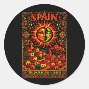 Spanien Totale Sonnenfinsternis 2026 Volkskunst Runder Aufkleber
