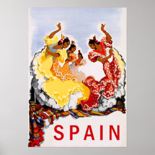 Spanien, traditioneller Tanz, Frau, Vintage Reise Poster