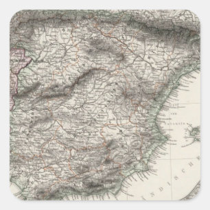 Spanien- und Portugal-Karte durch Stieler Quadratischer Aufkleber