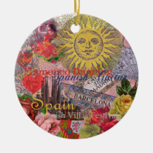 Spanien Vintag Trendy Spanish Travel Collage Keramikornament