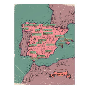 Spanien Vintage alte Karte Fotodruck