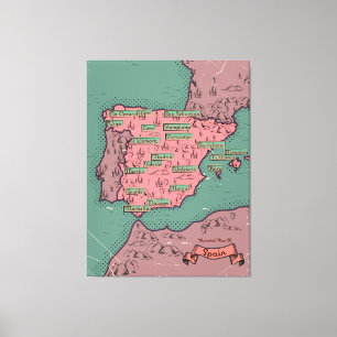 Spanien Vintage alte Karte Leinwanddruck
