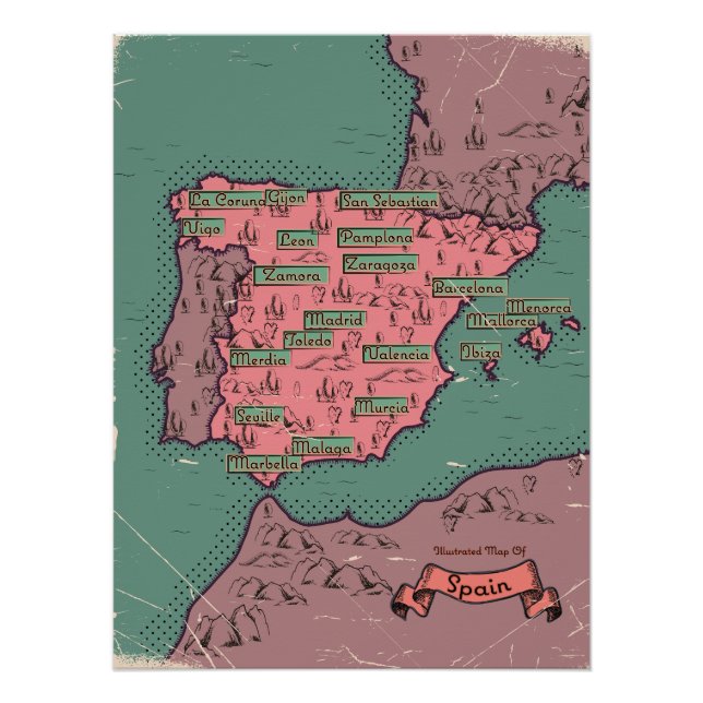 Spanien Vintage alte Karte Poster (Vorderseite)