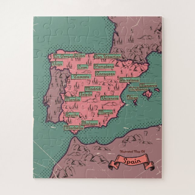 Spanien Vintage alte Karte Puzzle (Vertikal)