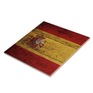Spanienflagge auf alter Holzmaserung Fliese