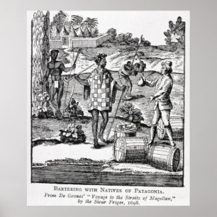 Spanier, der mit Eingeborenen von Patagonia Poster