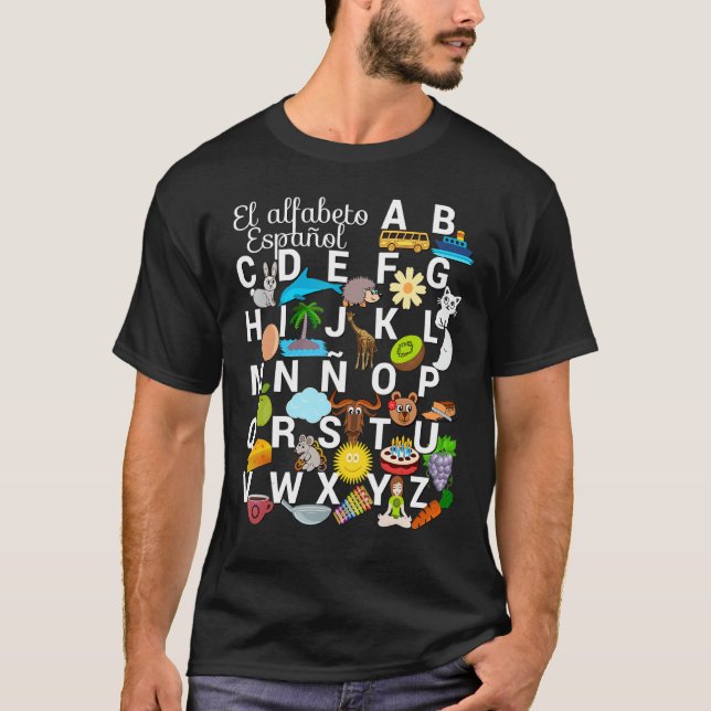 Spanisch Alphabet Briefe mit Bildern. Denken Sie a T-Shirt (Vorderseite)