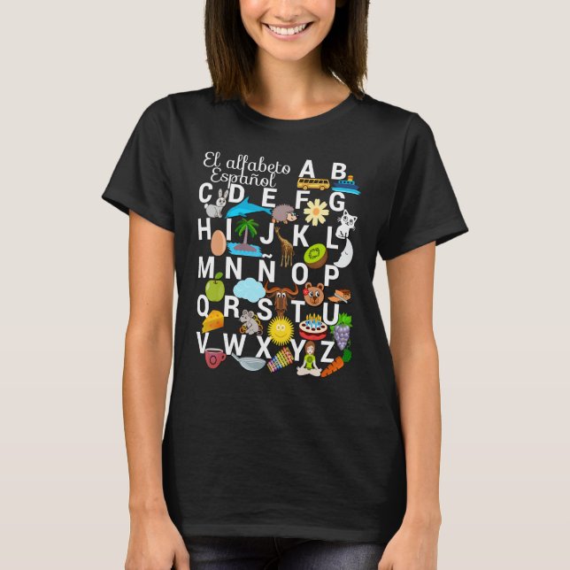 Spanisch Alphabet Briefe mit Bildern. Denken Sie a T-Shirt (Vorderseite)