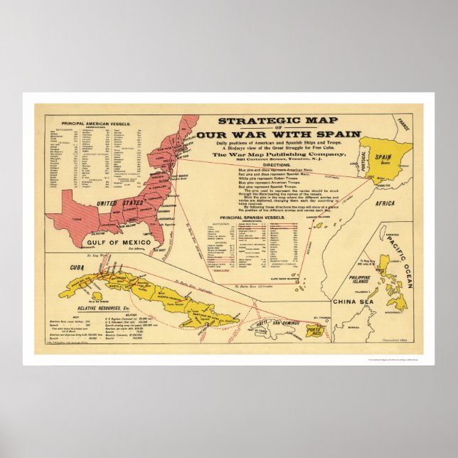 Spanisch American War Map 1898 Poster (Vorne)