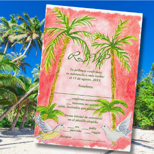 Spanisch, Aquarellfarbenpaint Tropical Coral RSVP  Dankeskarte