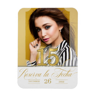 Spanisch aus Quinceanera Save the Date in Gold Magnet