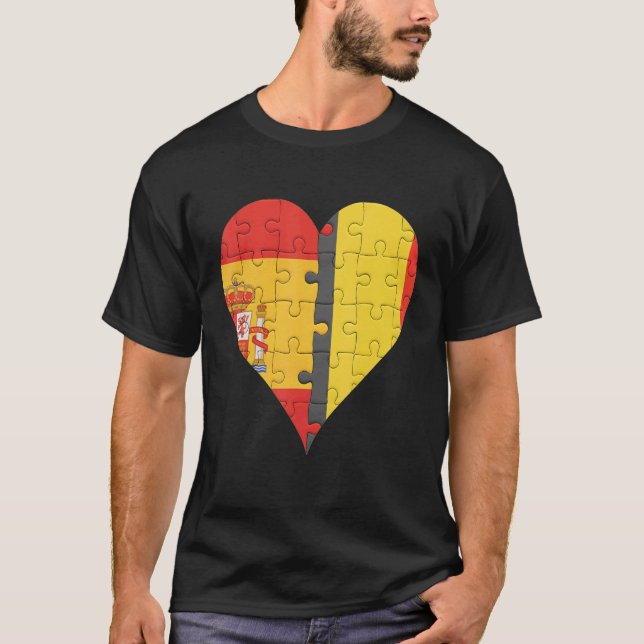 Spanisch-belgisches Flaggenherz T-Shirt (Vorderseite)