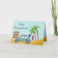 Spanisch Birthday Hawaii Beach Fiat 500 Card